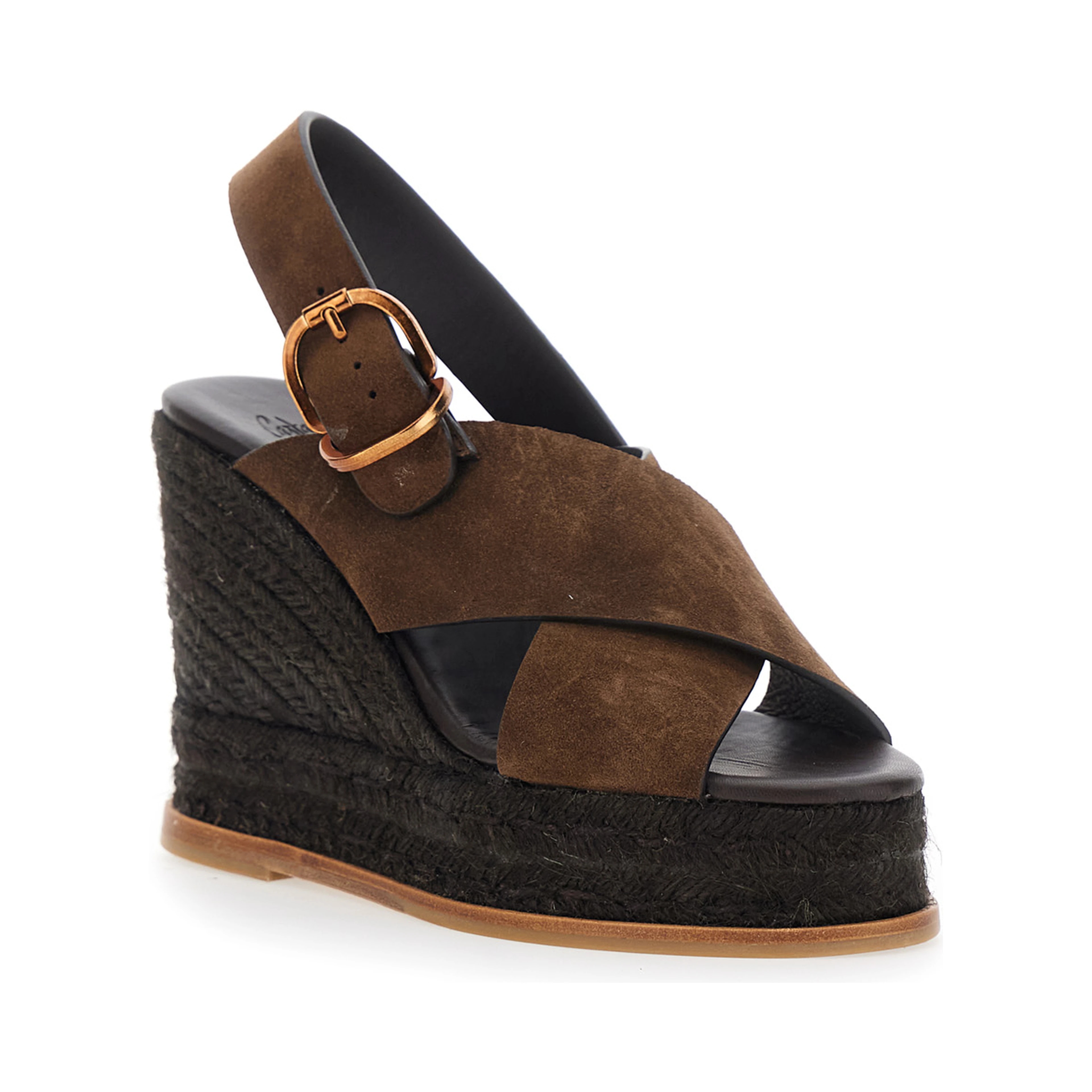Bettina Brown Wedges with Adjustable Strap and Logo on the Insole in Leather for Women