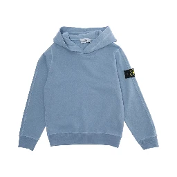 Crewneck Sweatshirt "Stone Island" with Logo Patch on Sleeve in Blue Cotton for Kids