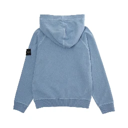 Crewneck Sweatshirt "Stone Island" with Logo Patch on Sleeve in Blue Cotton for Kids