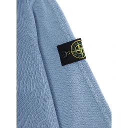 Crewneck Sweatshirt "Stone Island" with Logo Patch on Sleeve in Blue Cotton for Kids