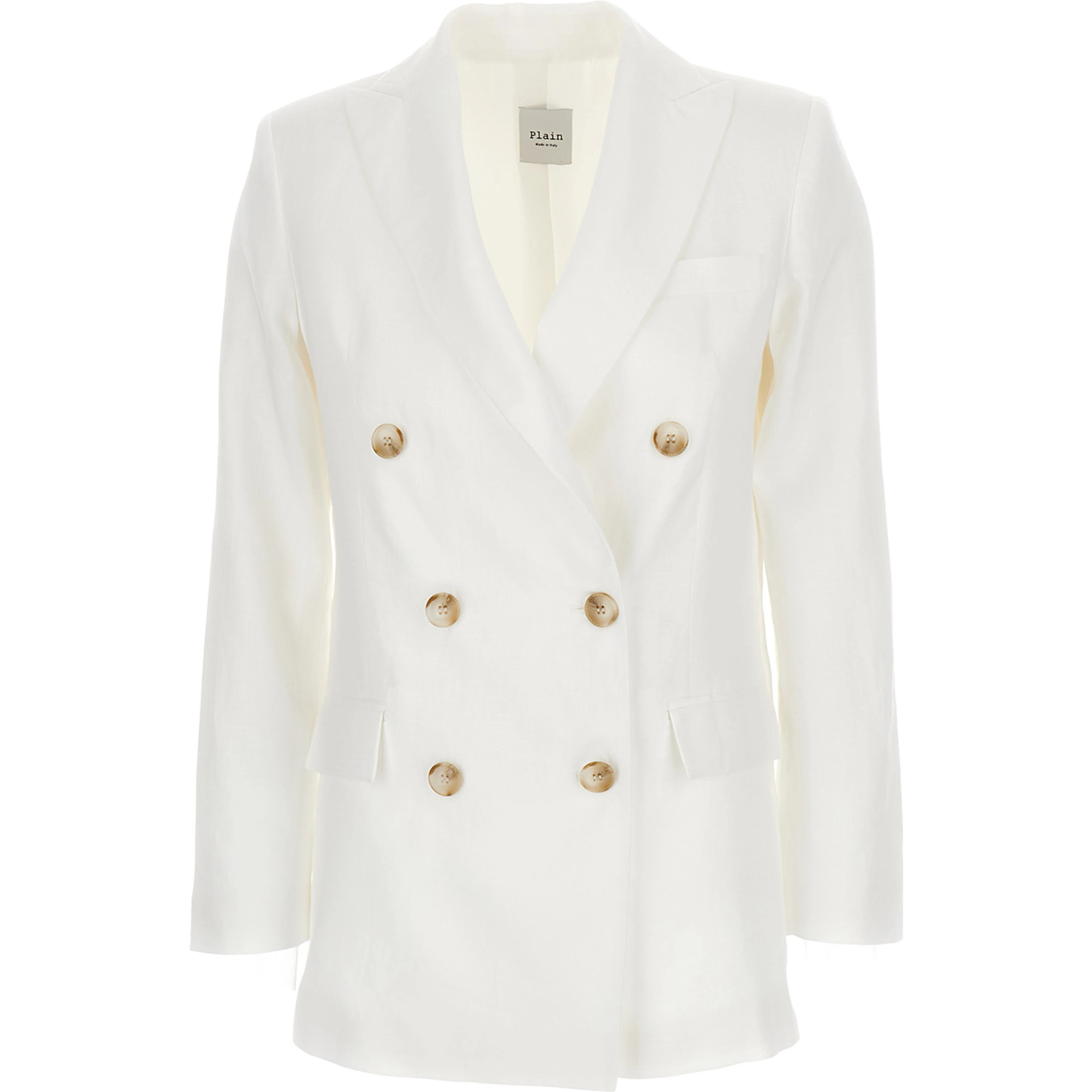 Double-breasted White Linen Jacket for Women