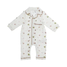white romper with notch lapel collar and all-over print in cotton baby