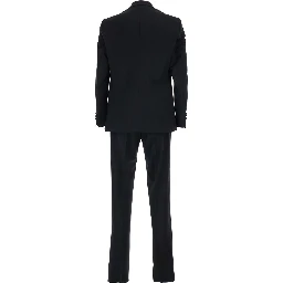 Single-breasted suit with peak revers in black fabric and long sleeve jacket for men