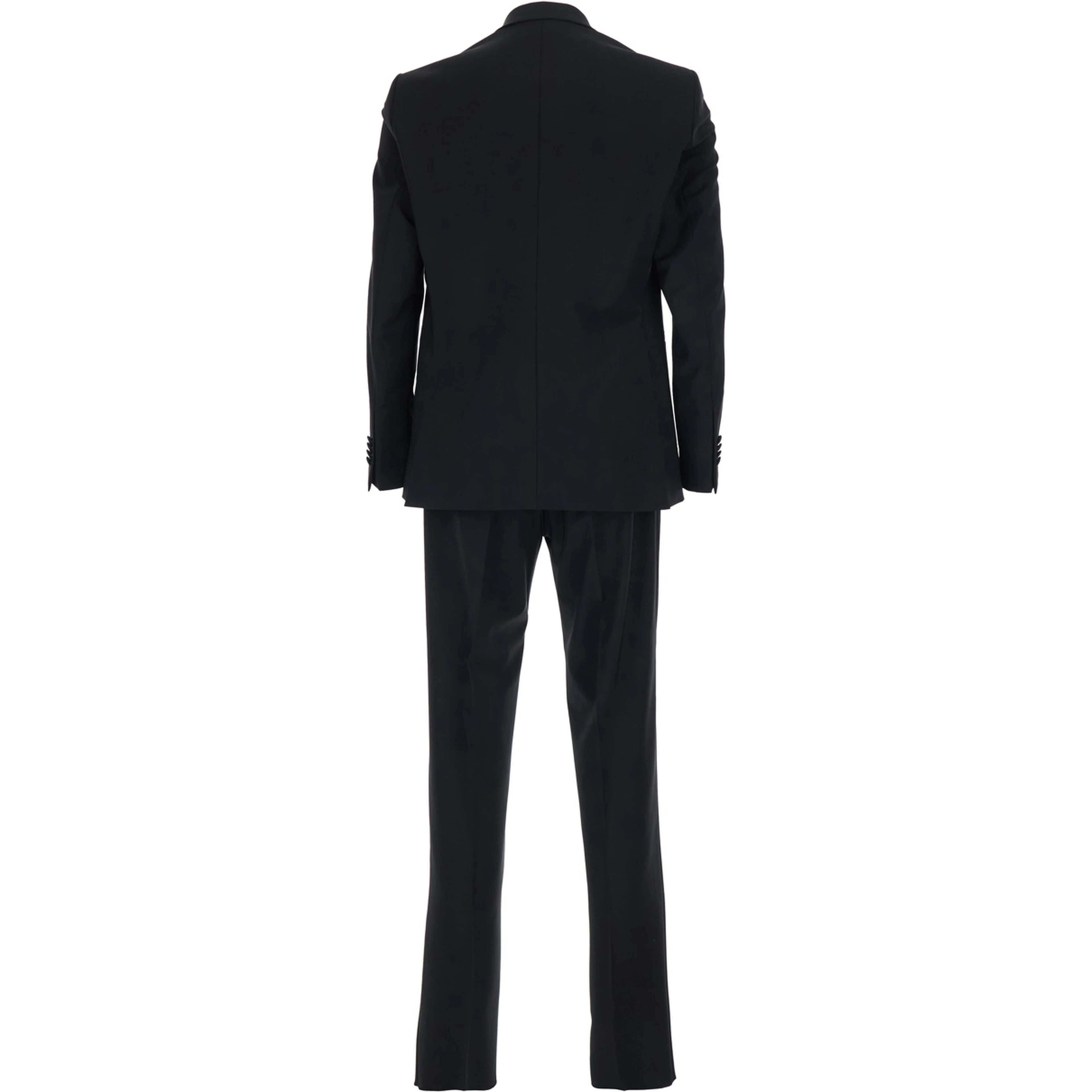 Single-breasted suit with peak revers in black fabric and long sleeve jacket for men