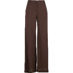 Brown Wide-Leg Linen Pants for Women