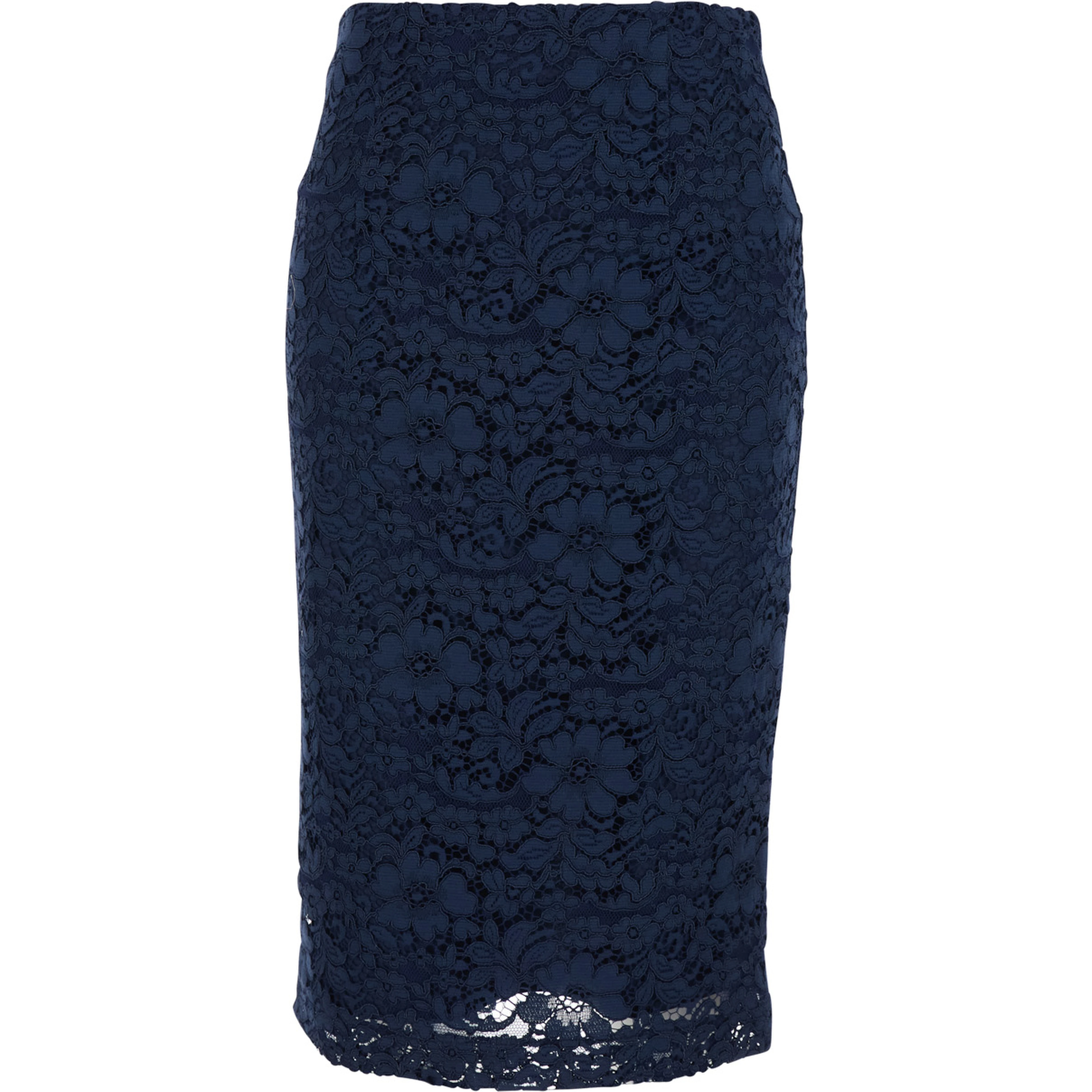 Midi Skirt with Lace Design and Back Vent