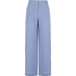 Light-Blue Linen Trousers with Wide Leg Woman