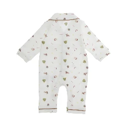 white romper with notch lapel collar and all-over print in cotton baby