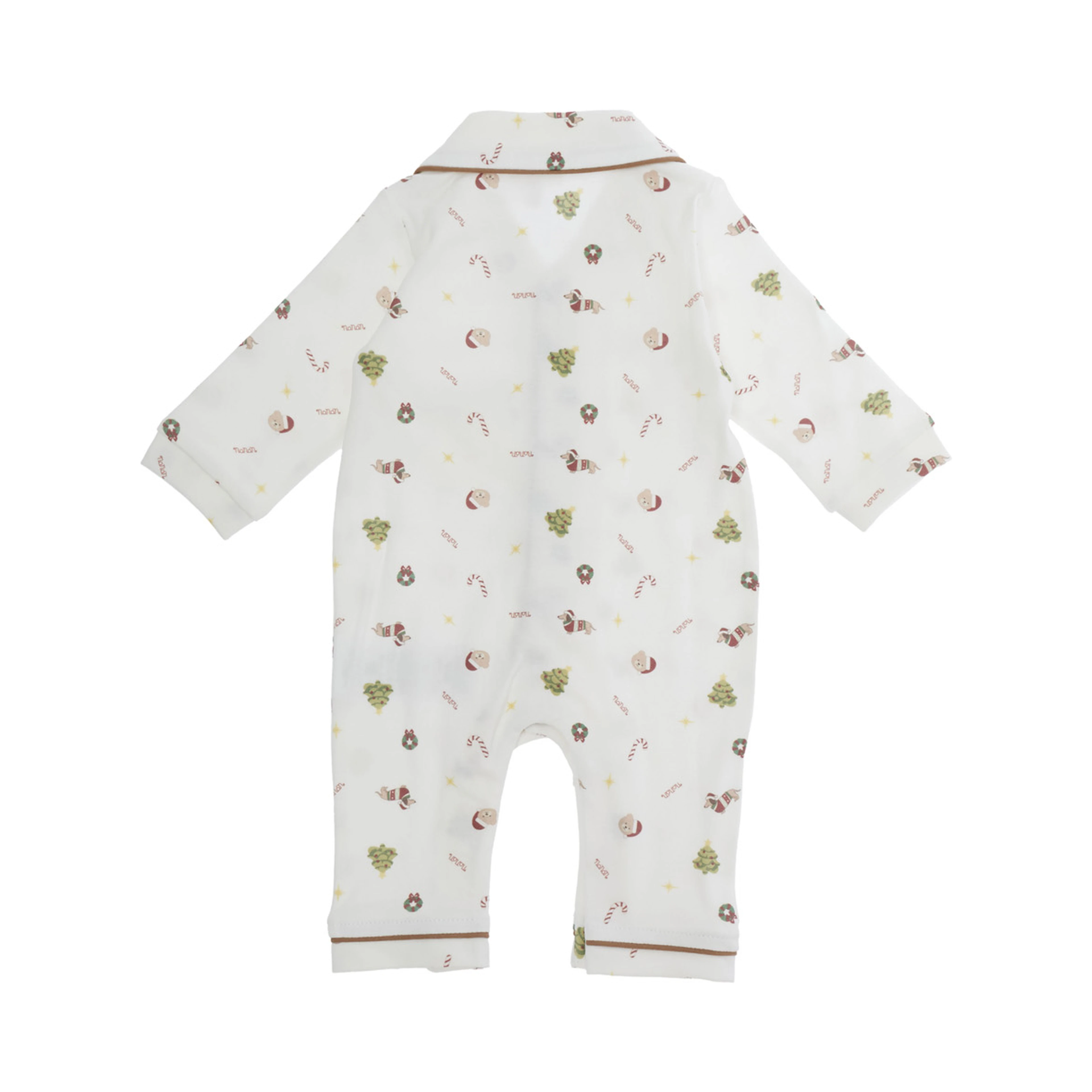 white romper with notch lapel collar and all-over print in cotton baby