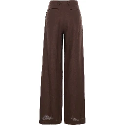 Brown Wide-Leg Linen Pants for Women