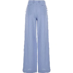 Light-Blue Linen Trousers with Wide Leg Woman