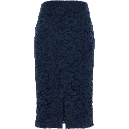 Midi Skirt with Lace Design and Back Vent