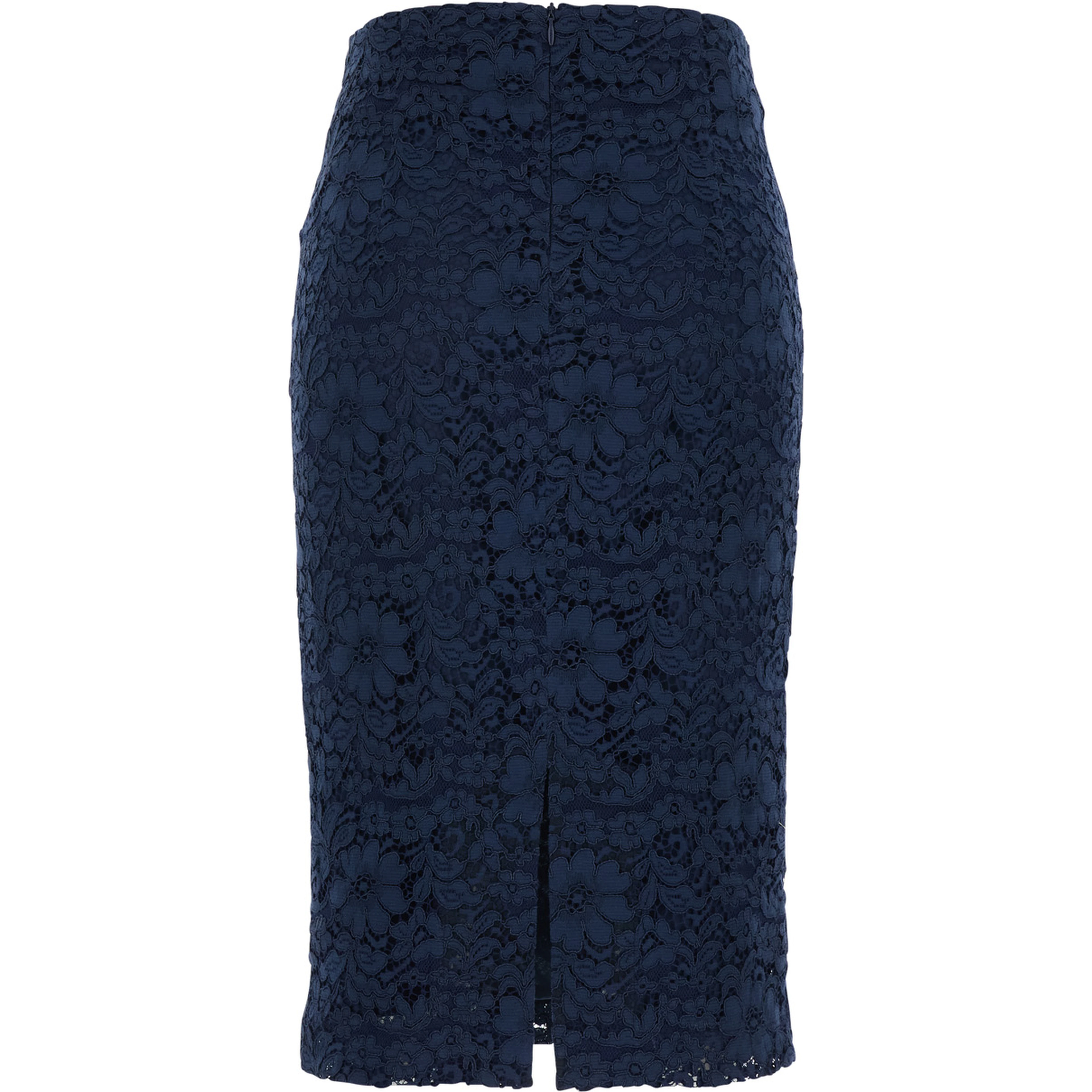 Midi Skirt with Lace Design and Back Vent