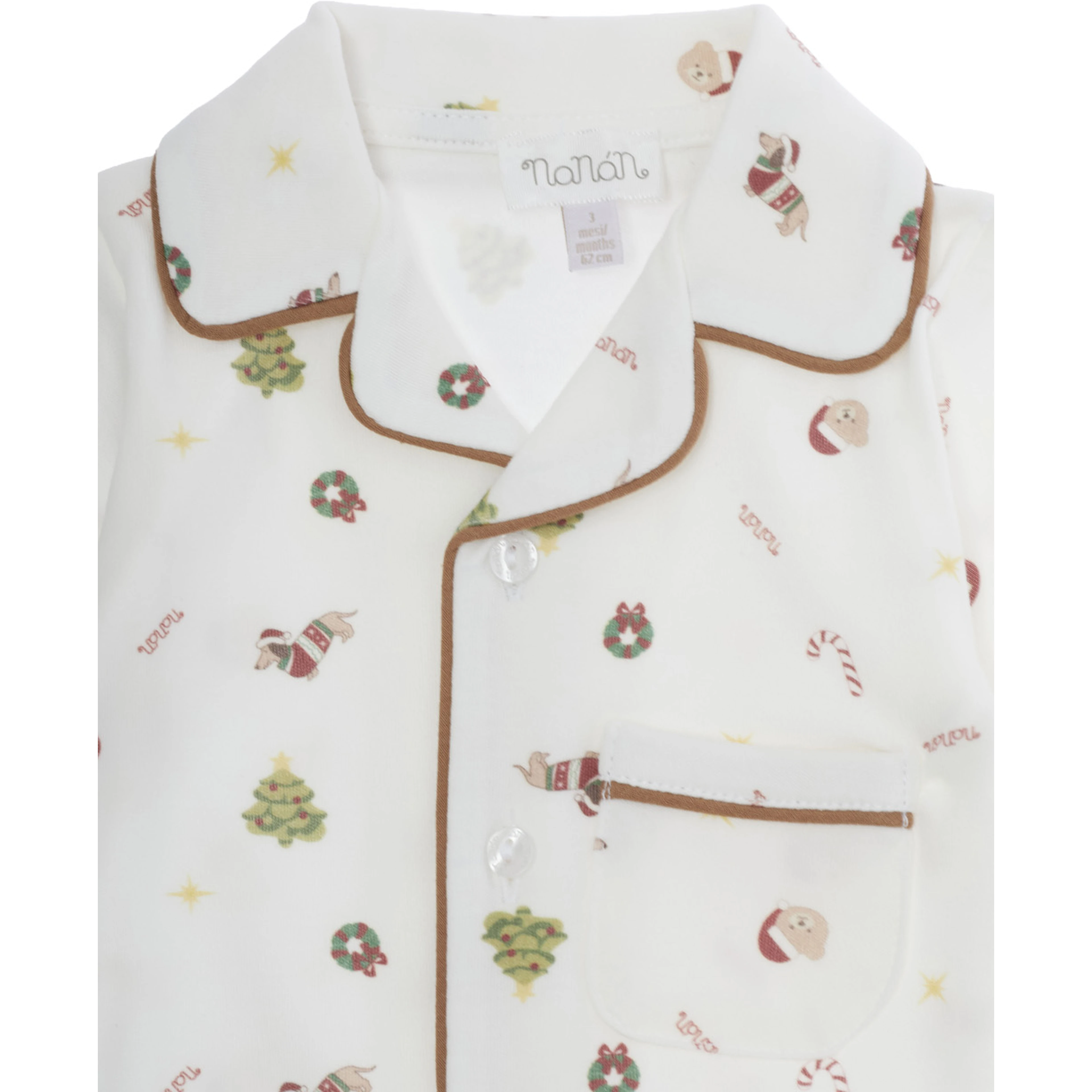 white romper with notch lapel collar and all-over print in cotton baby