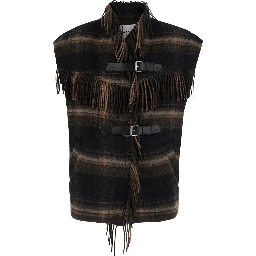 GINESA brown Jacket with fringe design and applied straps in Fabric for women