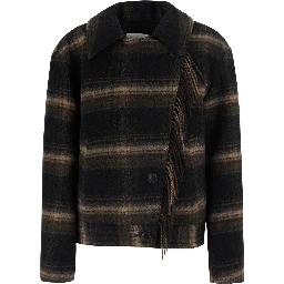 GALEANE Brown jacket with striped motif and fringe details in fabric women