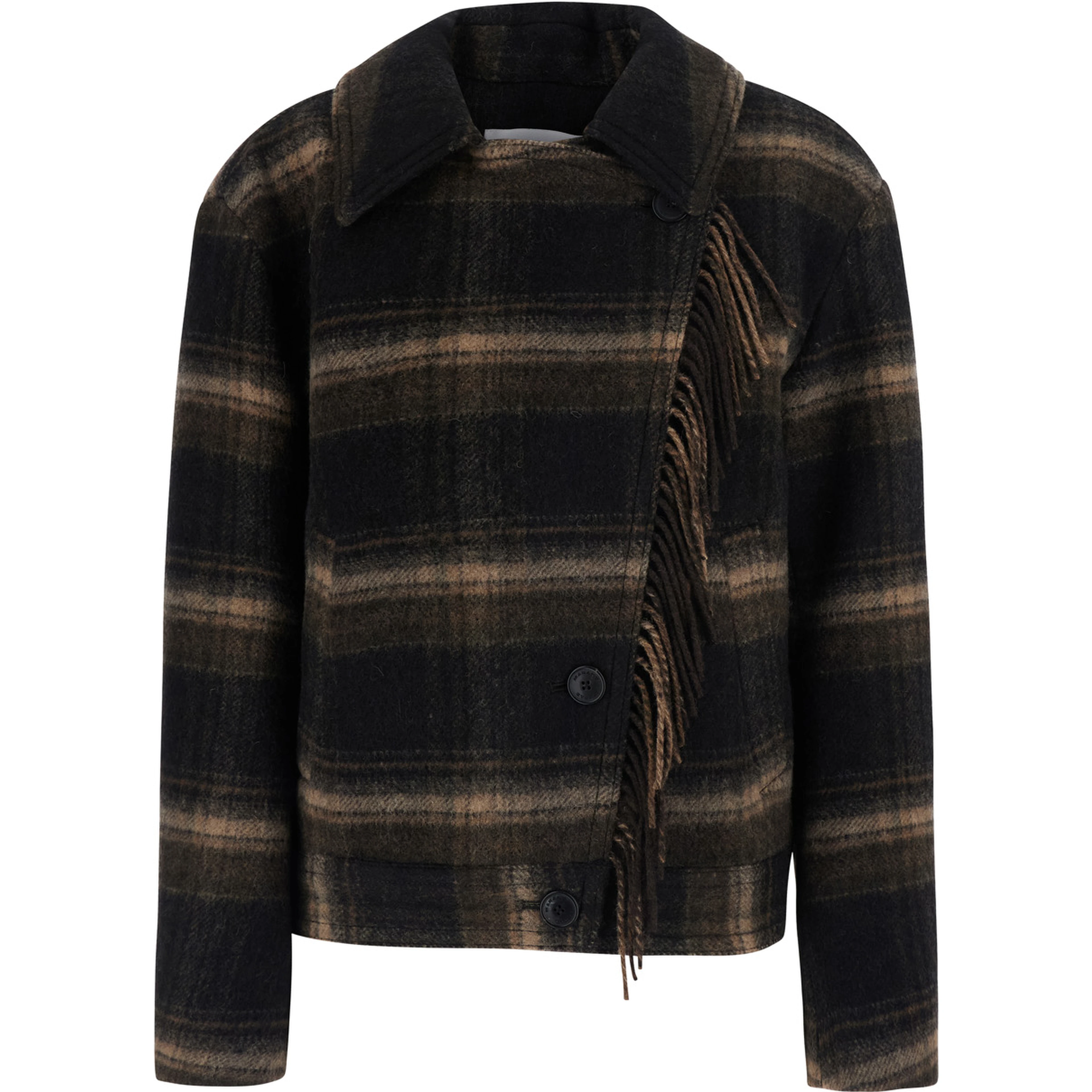 GALEANE Brown jacket with striped motif and fringe details in fabric women