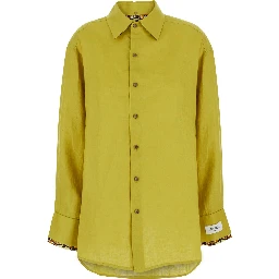 Dynamite yellow Shirt with patch on the sleeve in linen for women