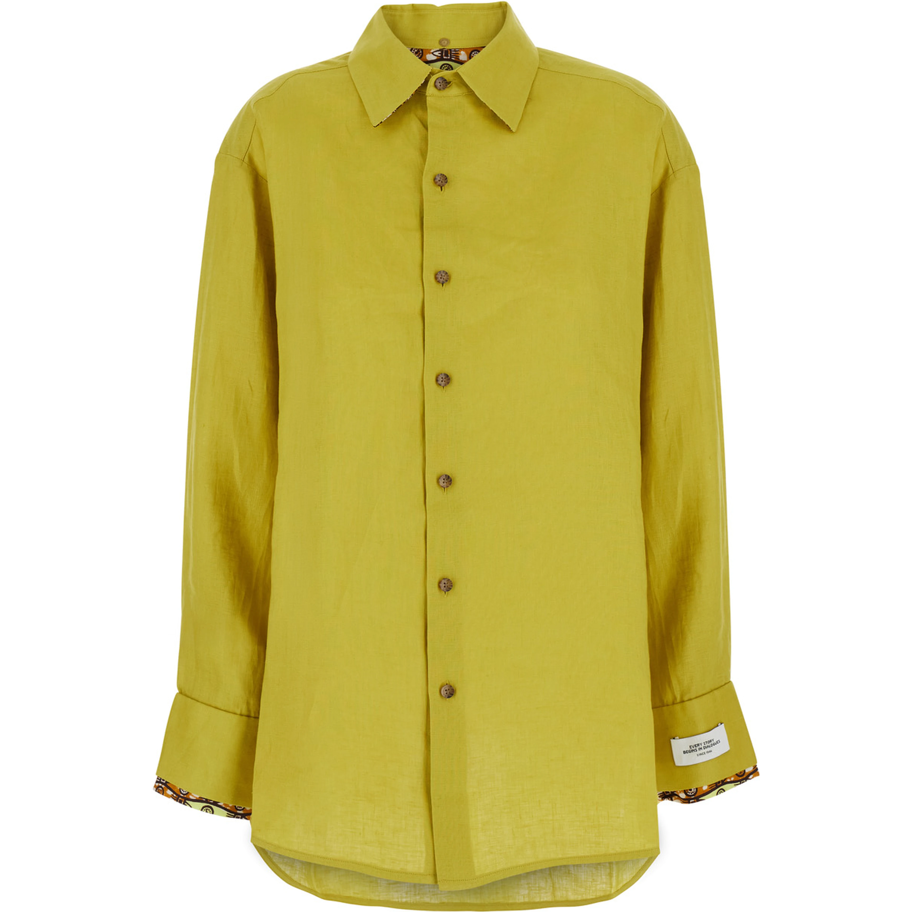Dynamite yellow Shirt with patch on the sleeve in linen for women
