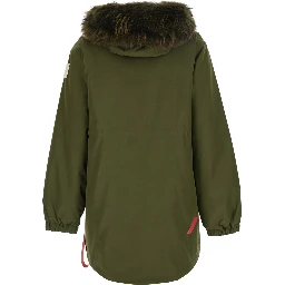 Stoccolma Green Jacket with removable hood and logo patch on the sleeve in Tech Fabric women