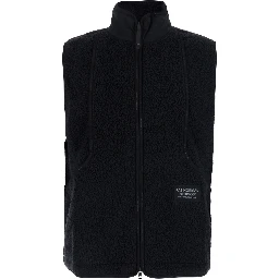 Black High-Neck Vest with Front Logo Patch in Tech Fabric for Men