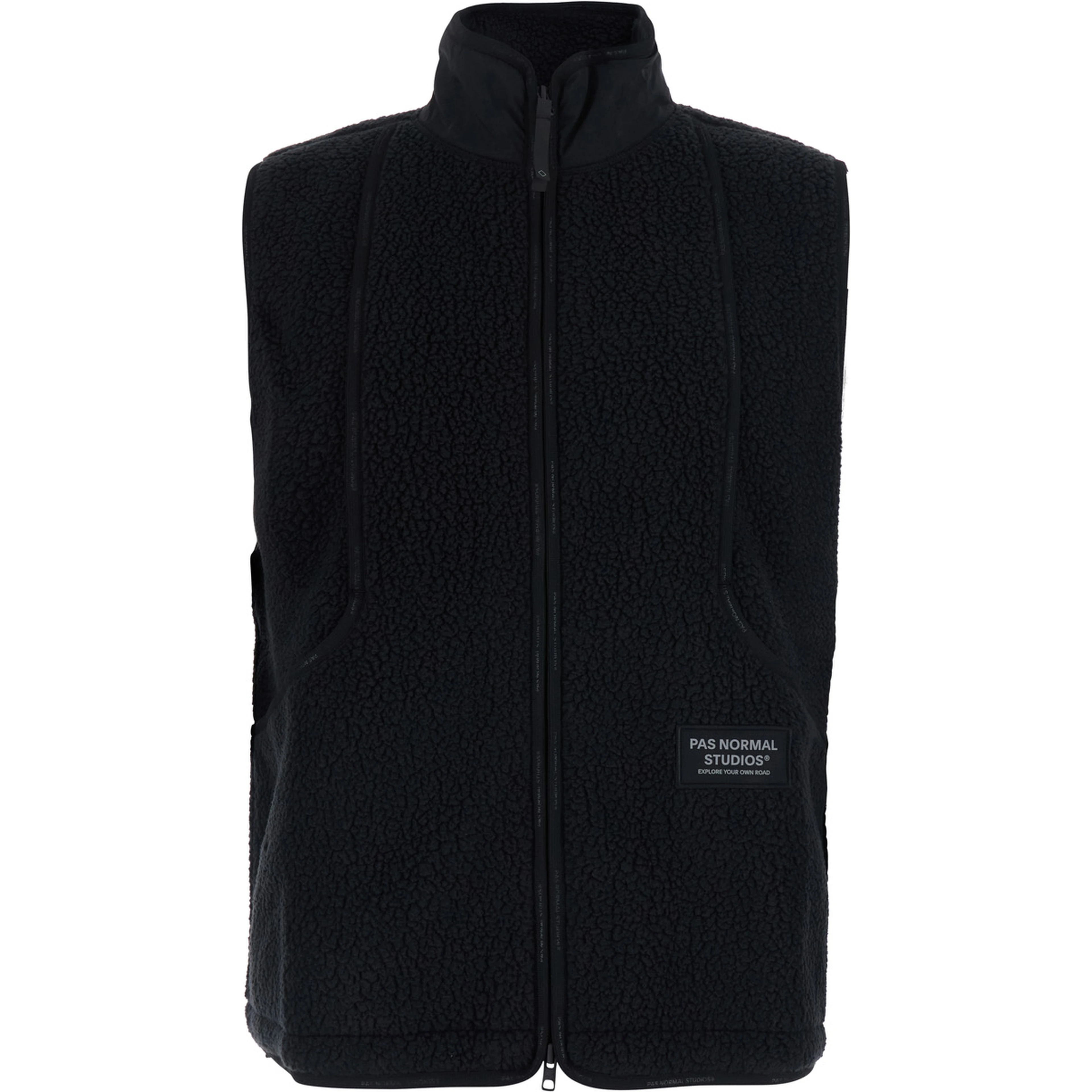 Black High-Neck Vest with Front Logo Patch in Tech Fabric for Men