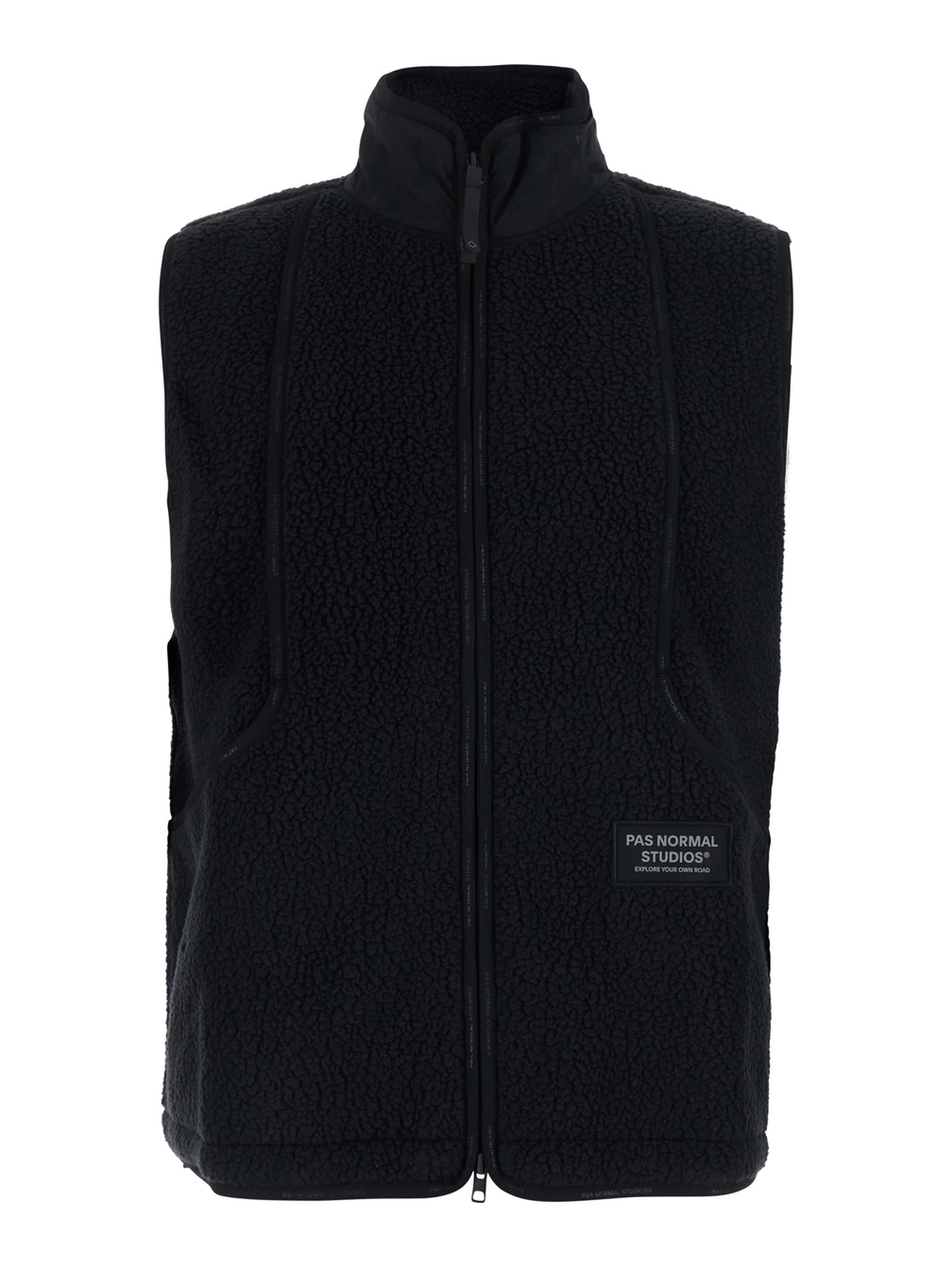Black High-Neck Vest with Front Logo Patch in Tech Fabric for Men