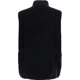 Black High-Neck Vest with Front Logo Patch in Tech Fabric for Men