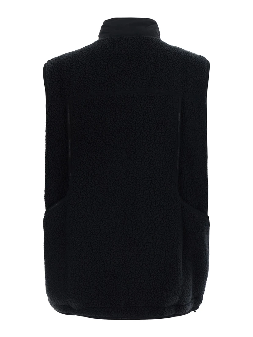 Black High-Neck Vest with Front Logo Patch in Tech Fabric for Men