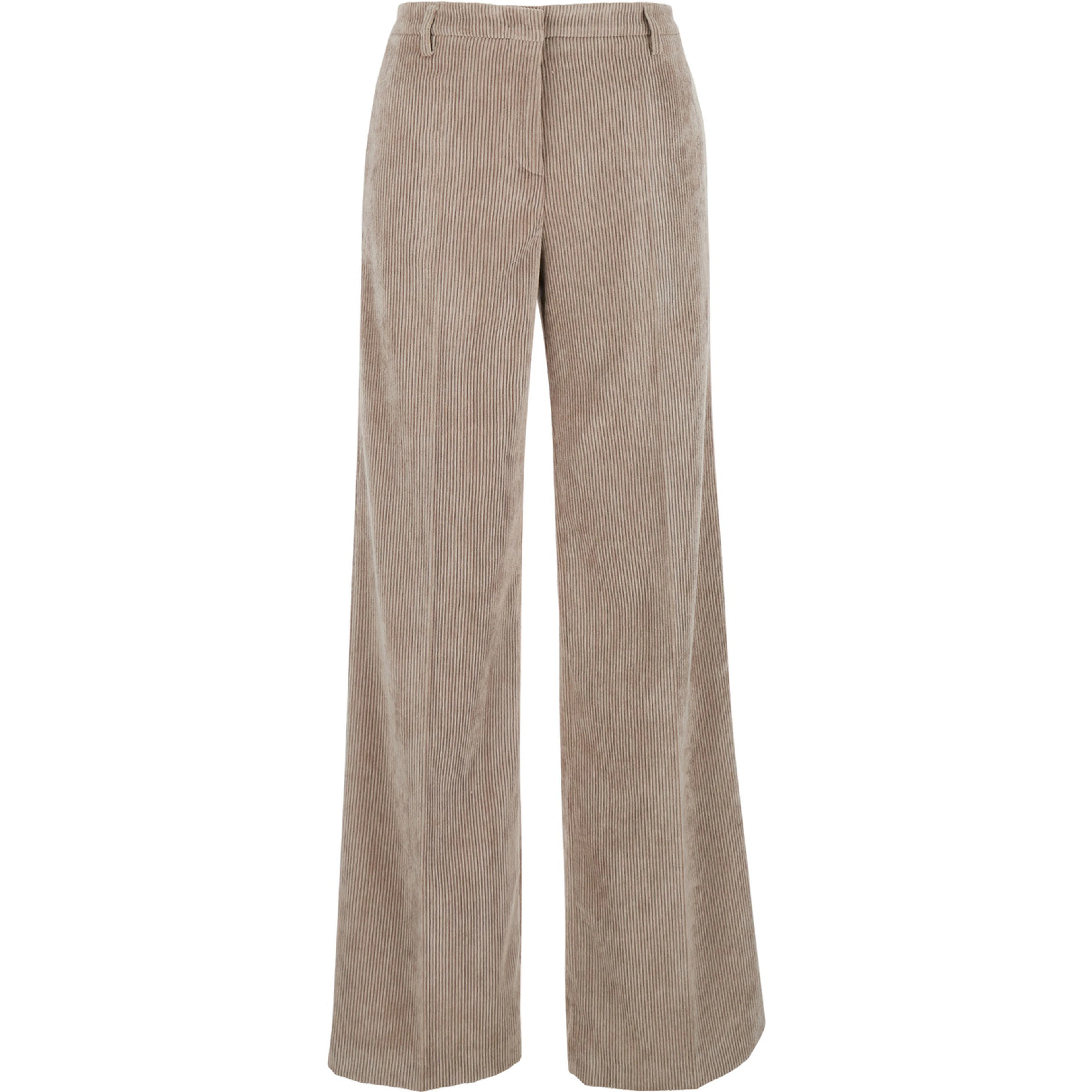 Brown Corduroy Pants with Pockets and Straight Hems for Women