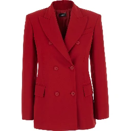 Red Double-breasted Jacket with Peak Revers in Wool Blend for Women