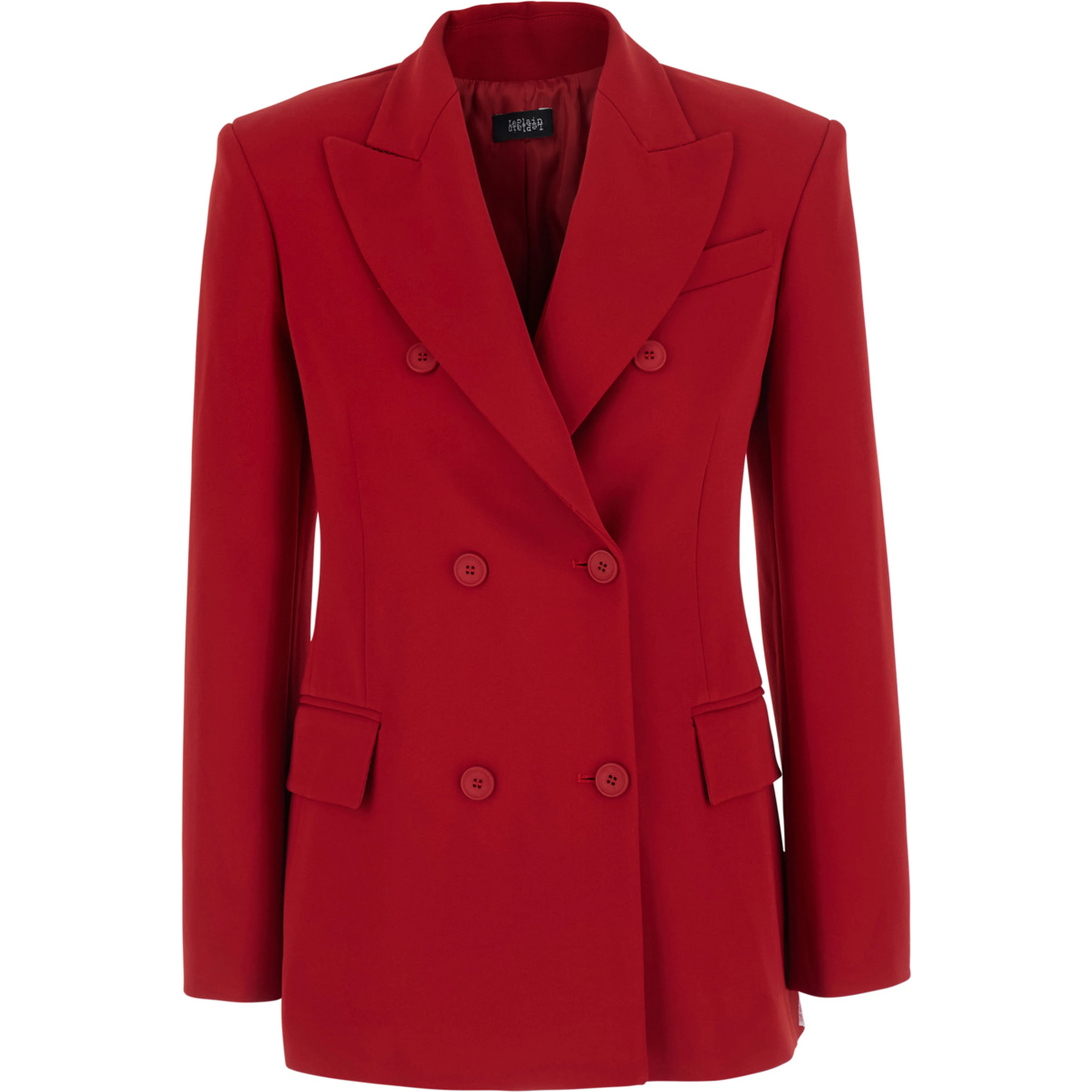 Red Double-breasted Jacket with Peak Revers in Wool Blend for Women