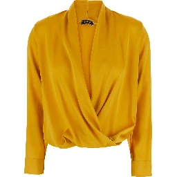 Yellow Blouse with V Neck and Crossover Front in Georgette for Women