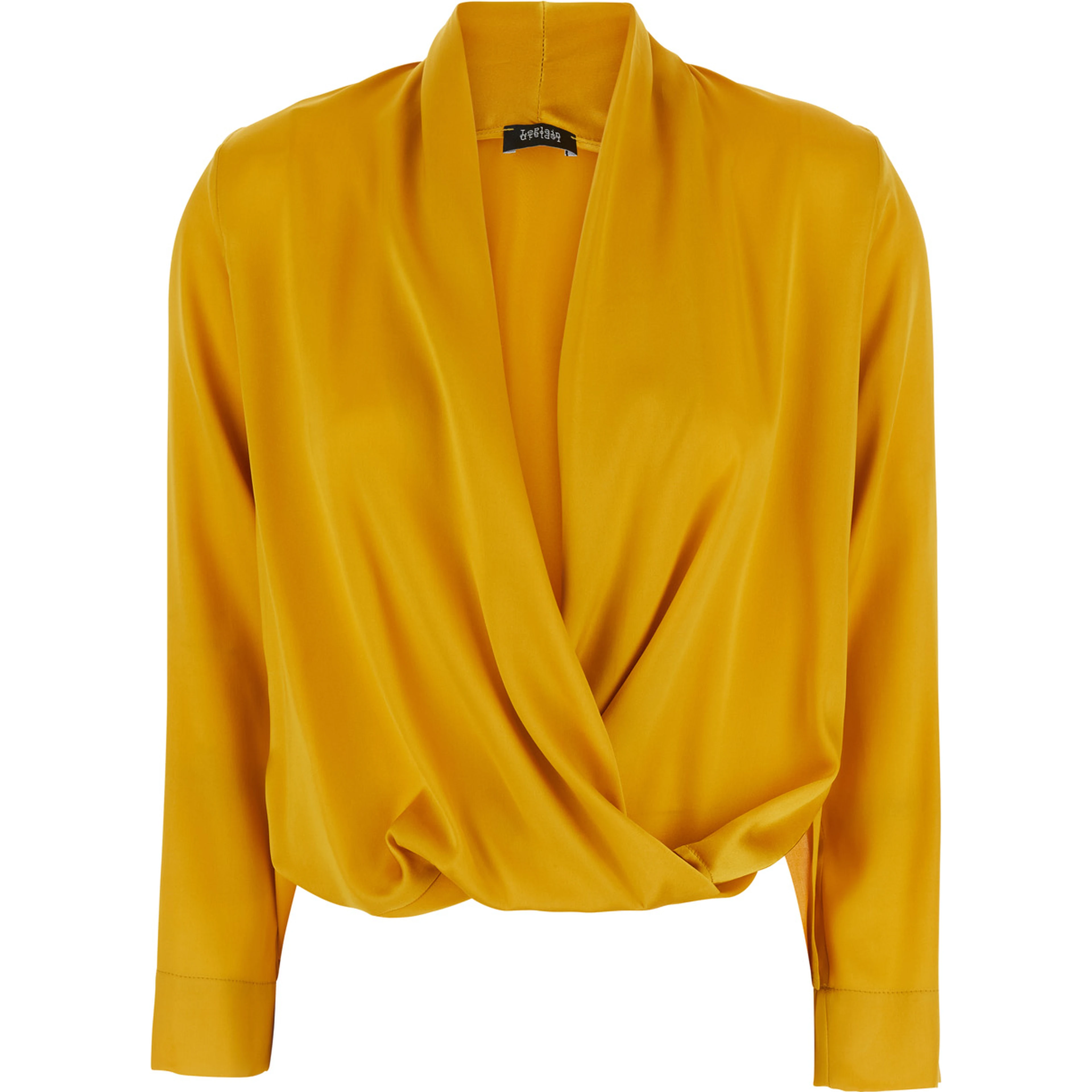 Yellow Blouse with V Neck and Crossover Front in Georgette for Women