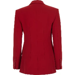 Red Double-breasted Jacket with Peak Revers in Wool Blend for Women