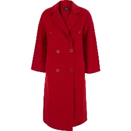 Red double-breasted coat with classic lapels in wool women