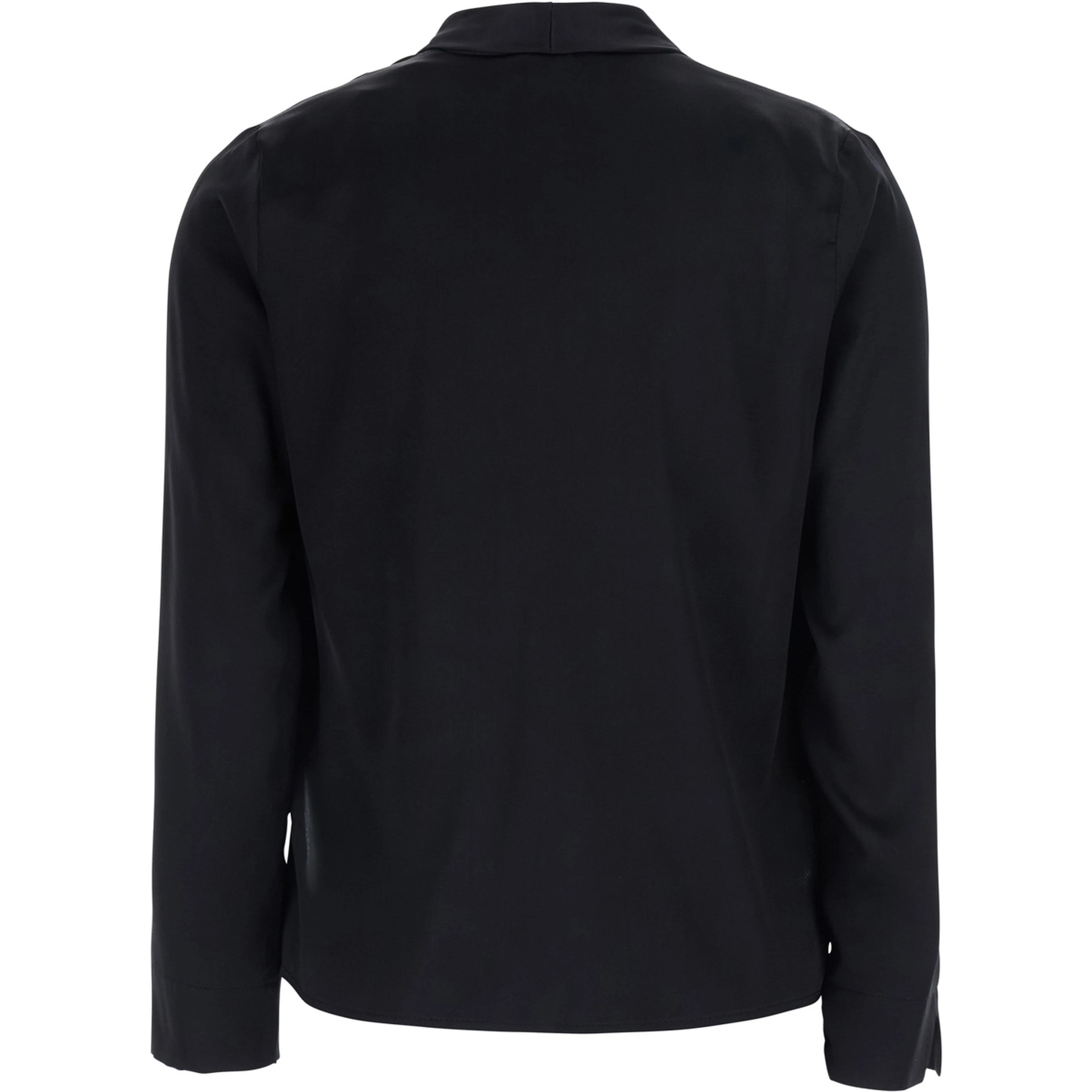 Georgette blouse with long sleeves and V-neck, in black, for woman