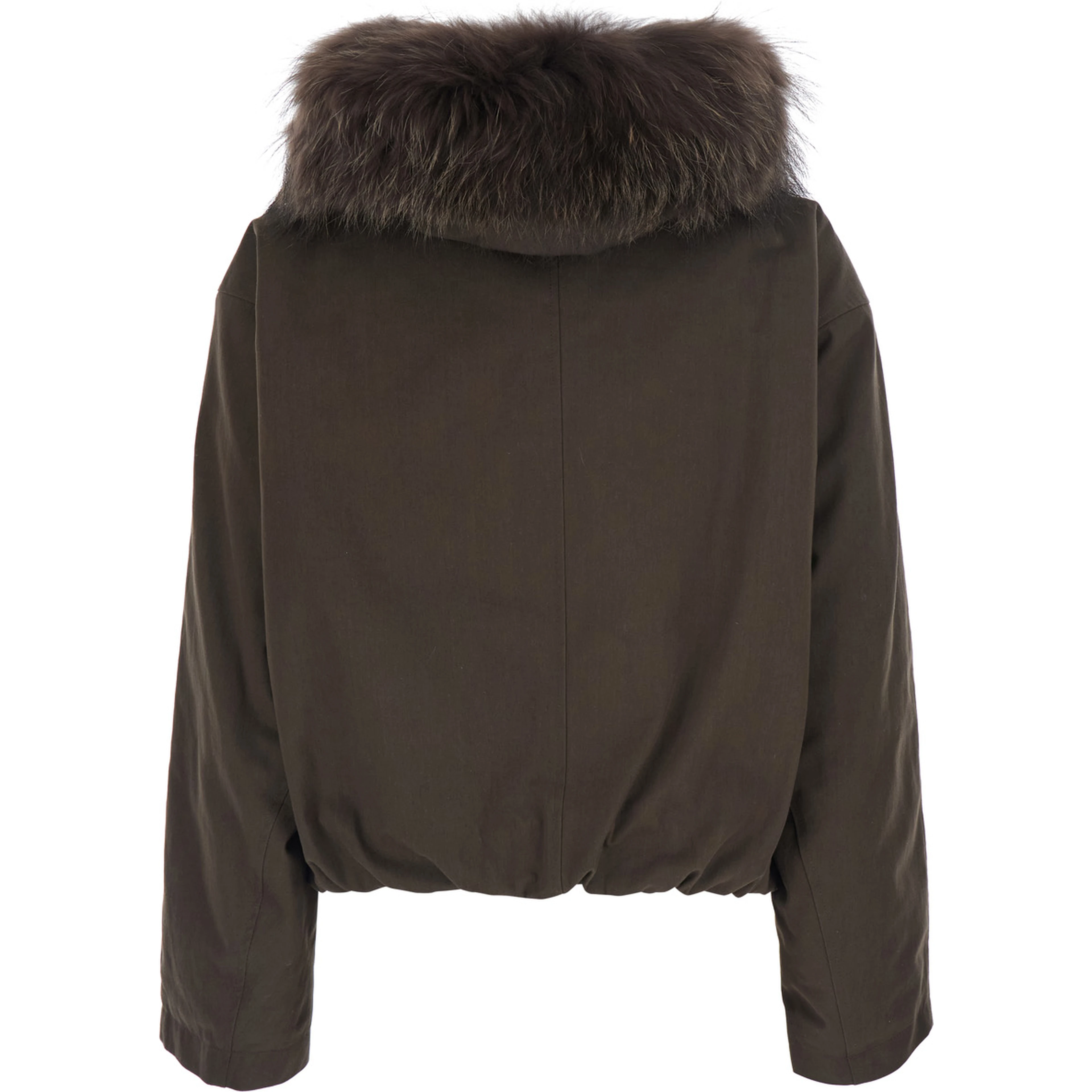 brown jacket with Hooded fur and reversible design in fabric for women