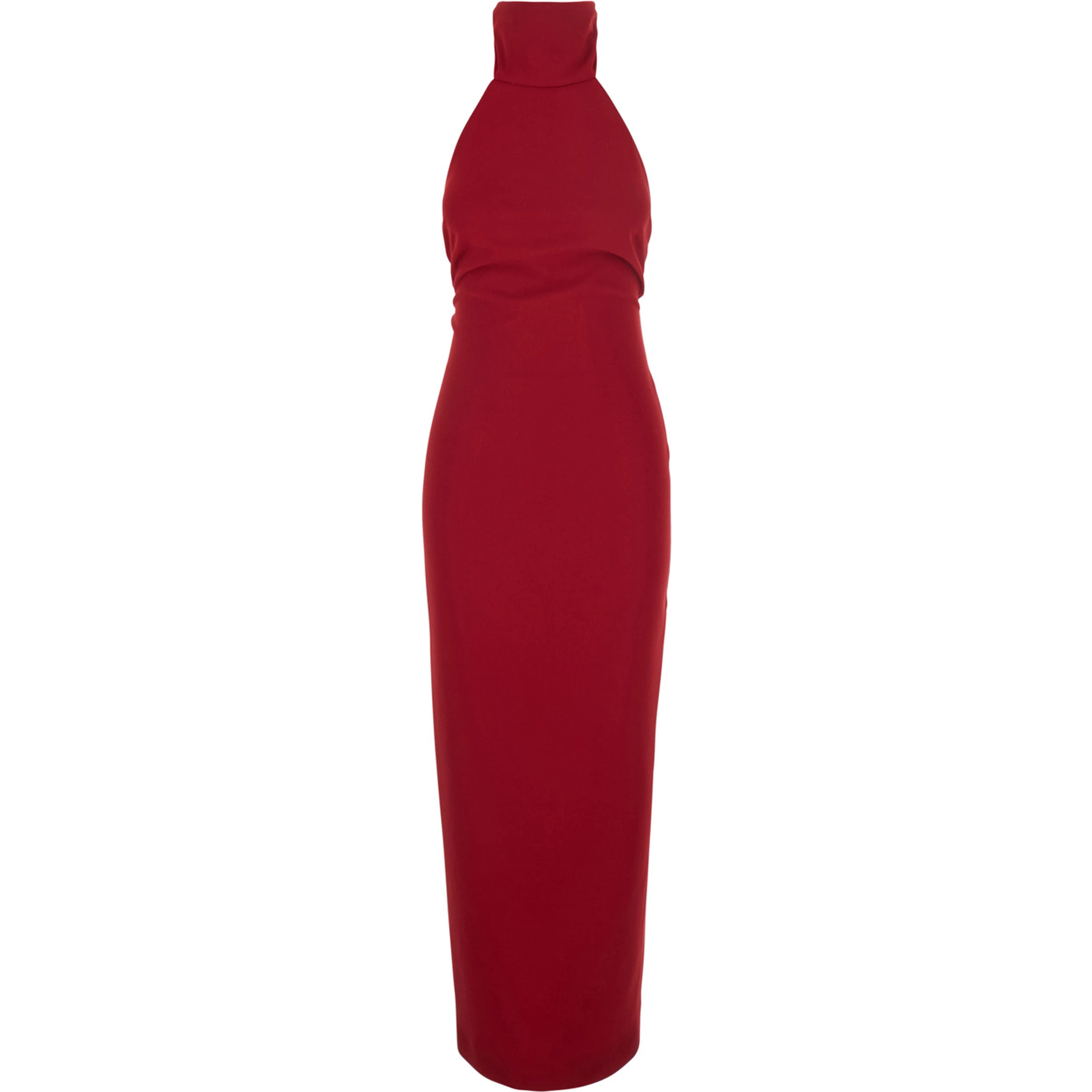 Red Long Sleeveless Dress with Open Back and Zip Closure at the Back in Fabric for Women