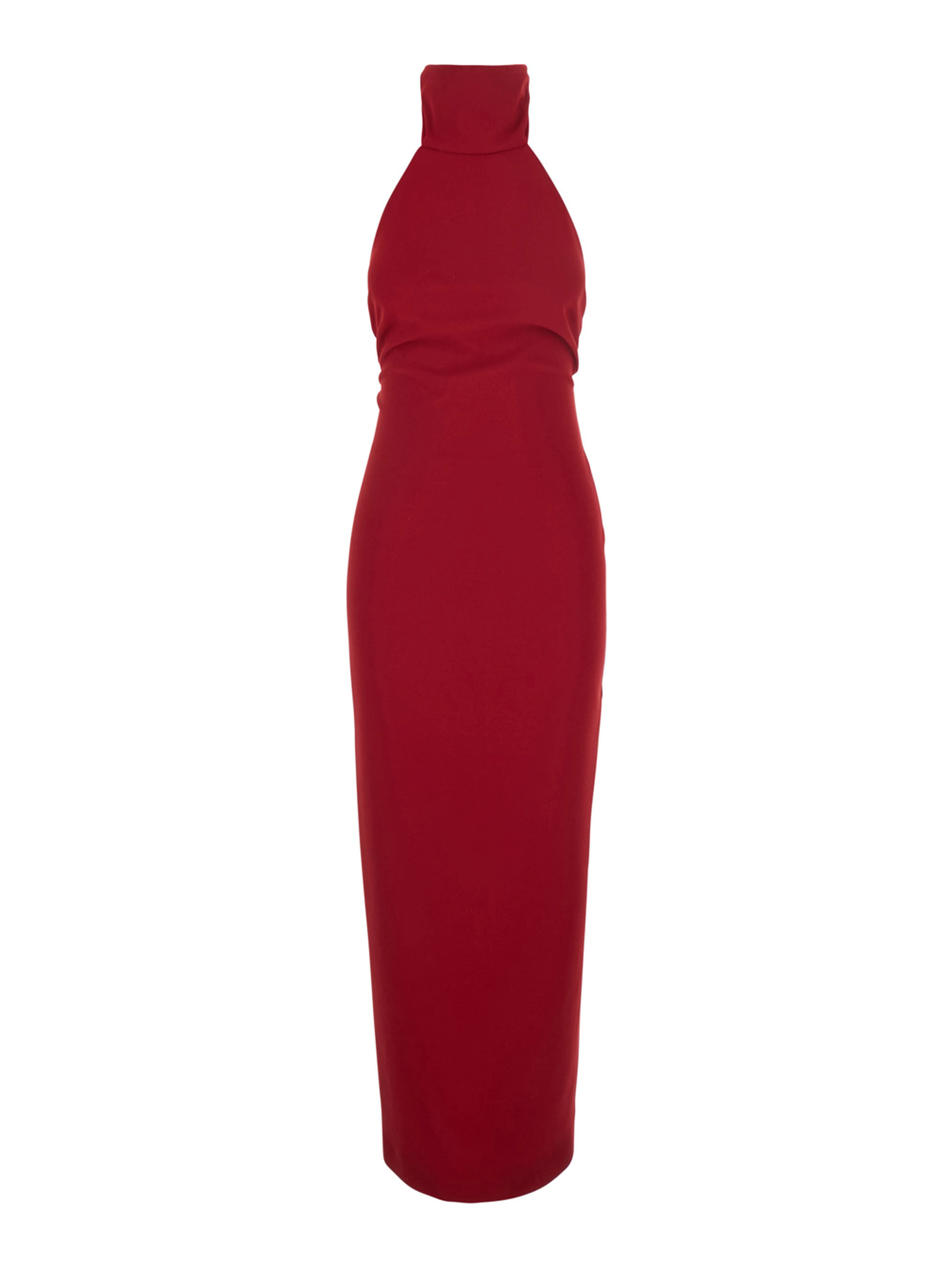 Red Long Sleeveless Dress with Open Back and Zip Closure at the Back in Fabric for Women