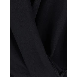 Georgette blouse with long sleeves and V-neck, in black, for woman