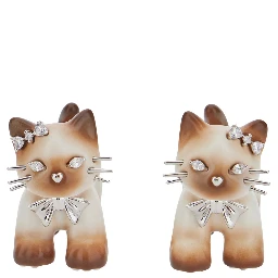 SPLIT KITTEN Earrings with metal details and glossy finish, brown, unisex