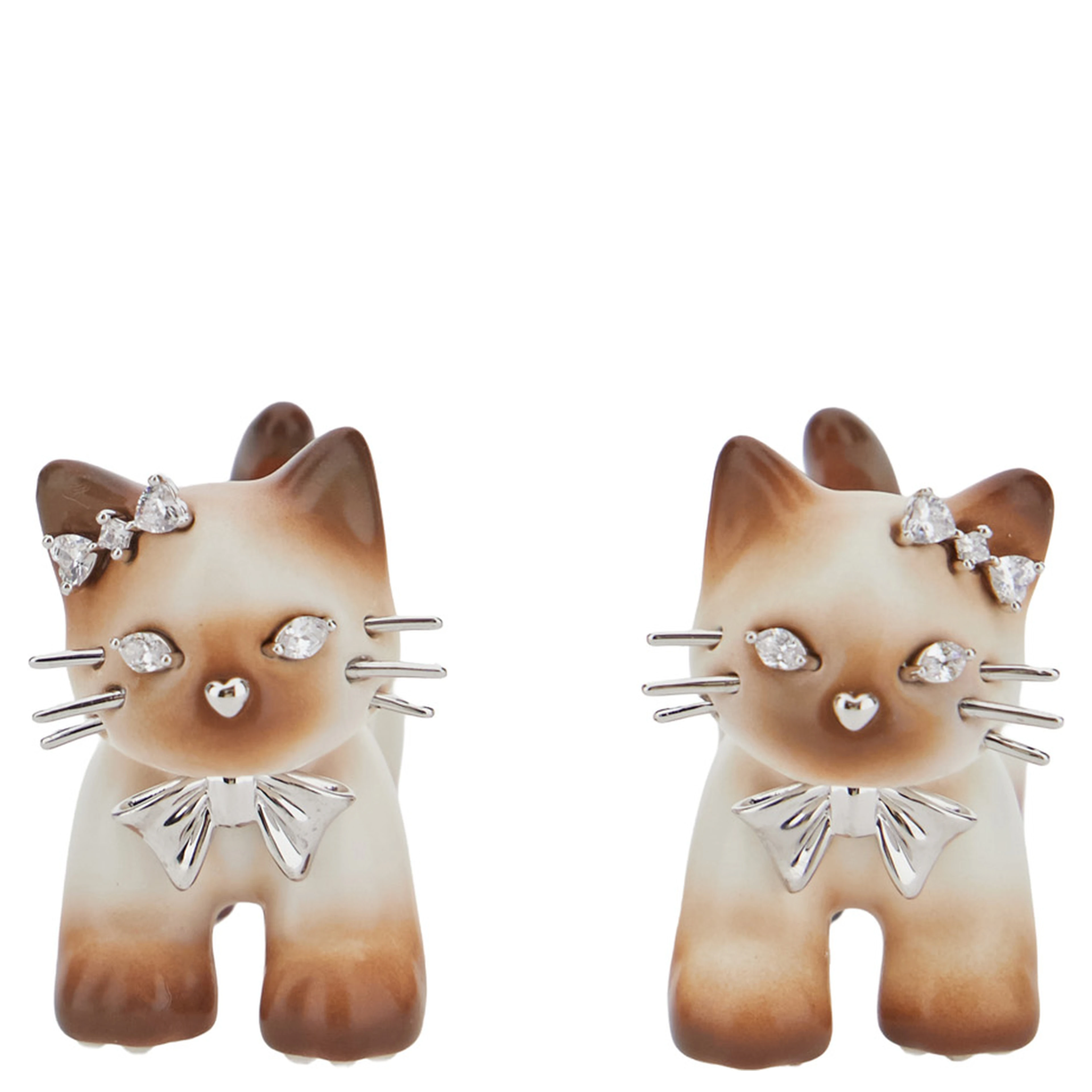 SPLIT KITTEN Earrings with metal details and glossy finish, brown, unisex