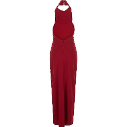 Red Long Sleeveless Dress with Open Back and Zip Closure at the Back in Fabric for Women