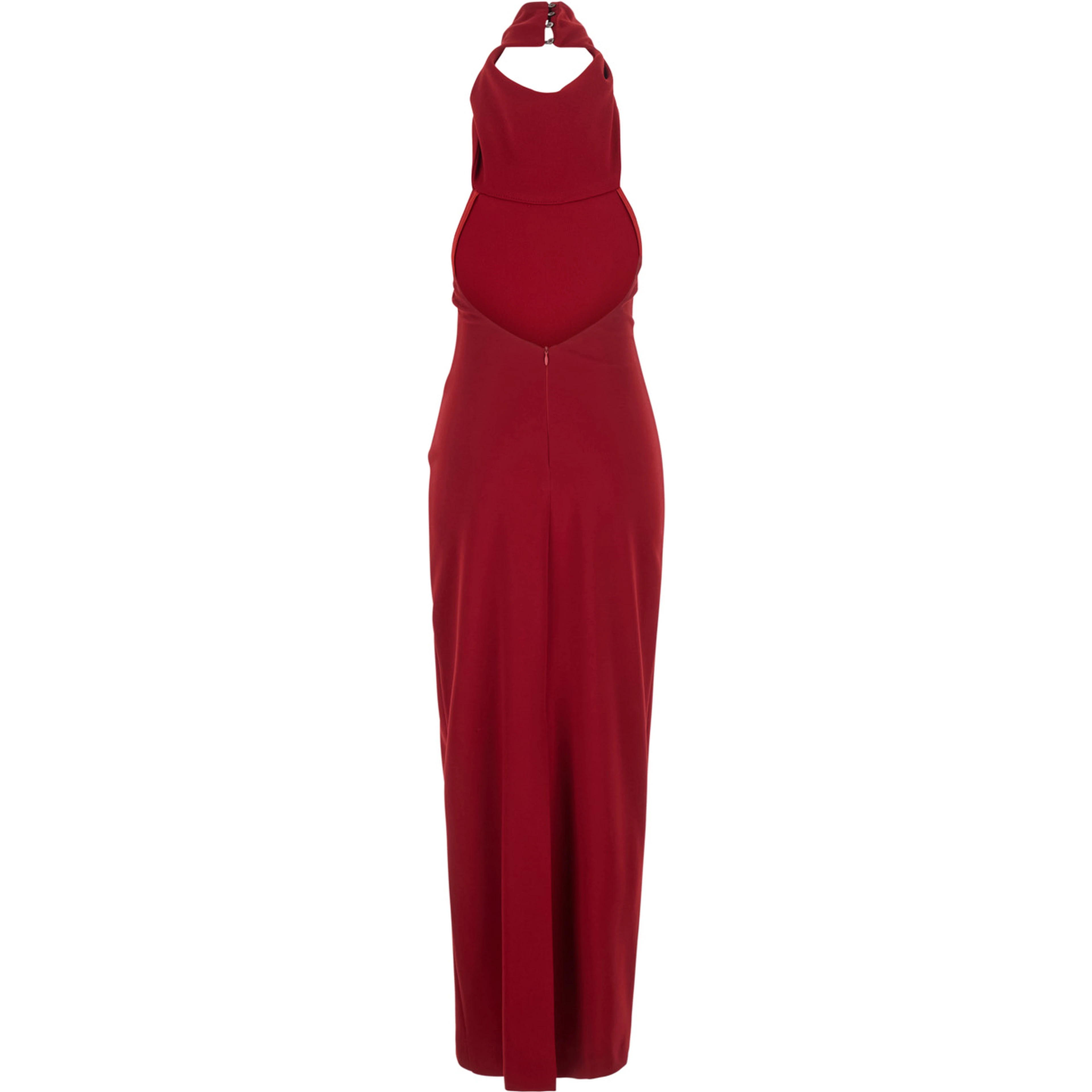 Red Long Sleeveless Dress with Open Back and Zip Closure at the Back in Fabric for Women