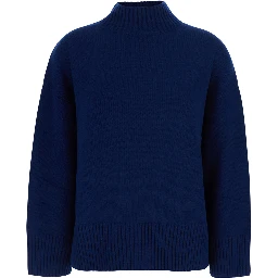 WOMEN MOCK NECK PULLOVER 5GG with high collar and long sleeves in blue Cashmere for women