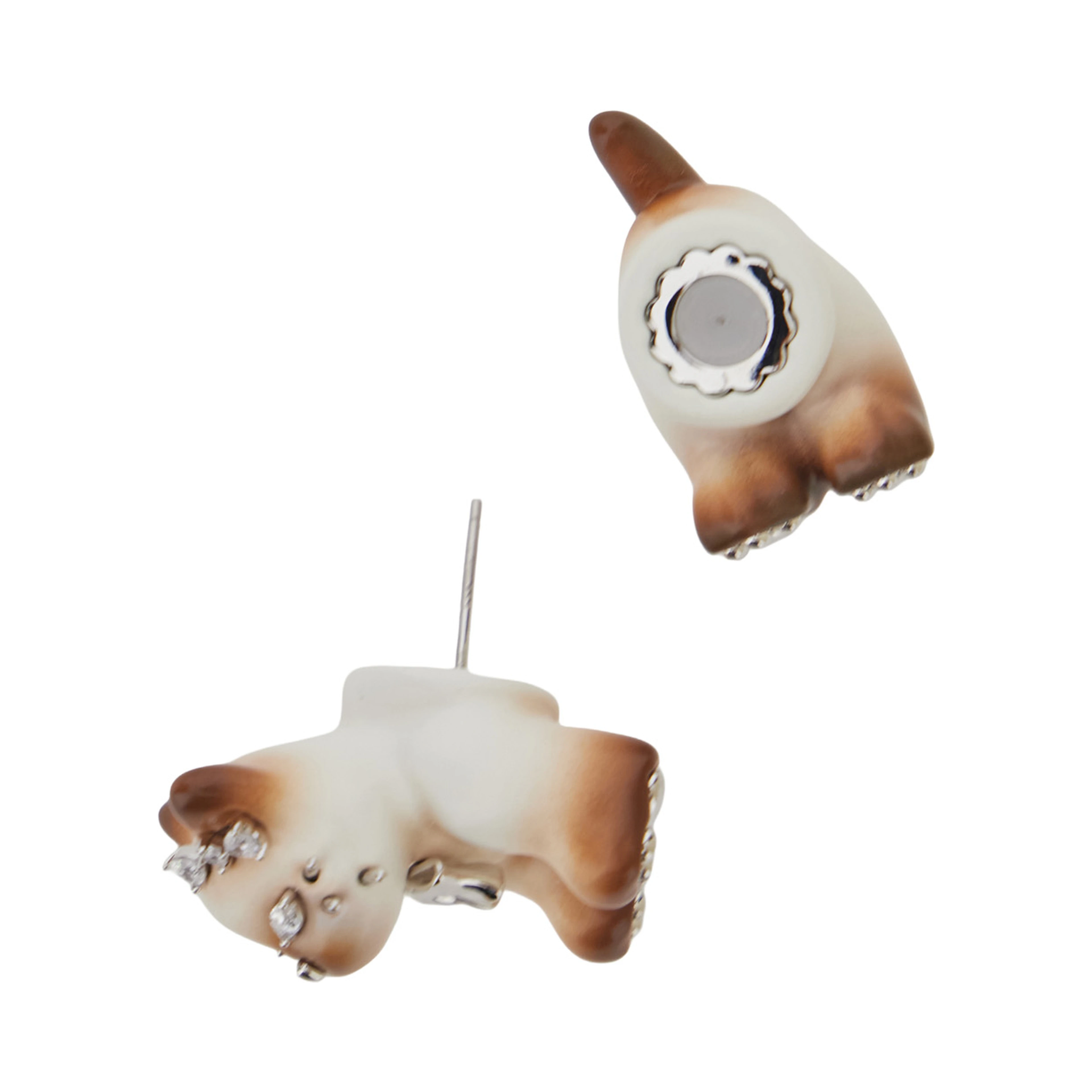 SPLIT KITTEN Earrings with metal details and glossy finish, brown, unisex