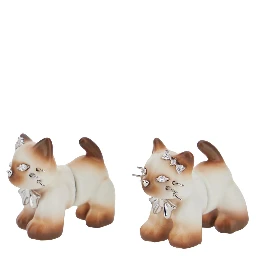 SPLIT KITTEN Earrings with metal details and glossy finish, brown, unisex
