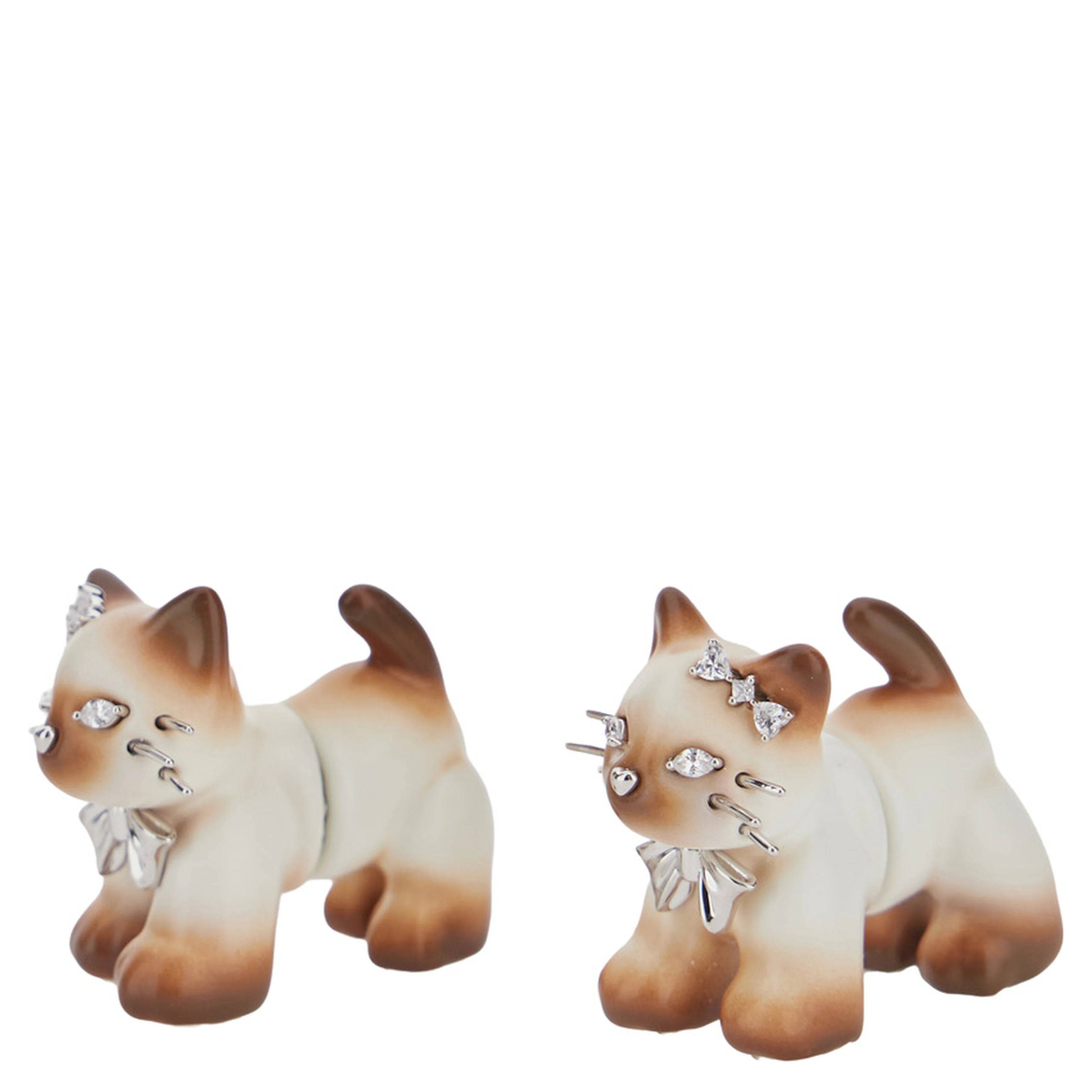 SPLIT KITTEN Earrings with metal details and glossy finish, brown, unisex