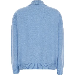 Polo Shirt neck knit with long sleeves in blue cashmere for women
